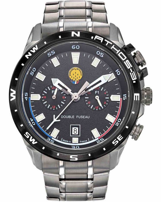 PATROUILLE DE FRANCE Athos 3 Dual Time Silver Stainless Steel Bracelet