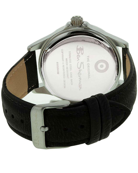 BEN SHERMAN Mens Black Leather Strap Gift Set