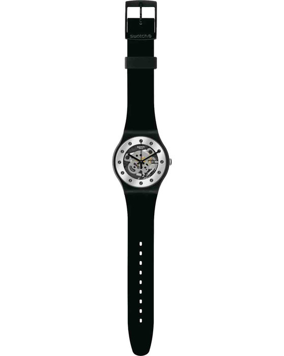 SWATCH Sparkling Circle Silver Glam Black Silicone Strap