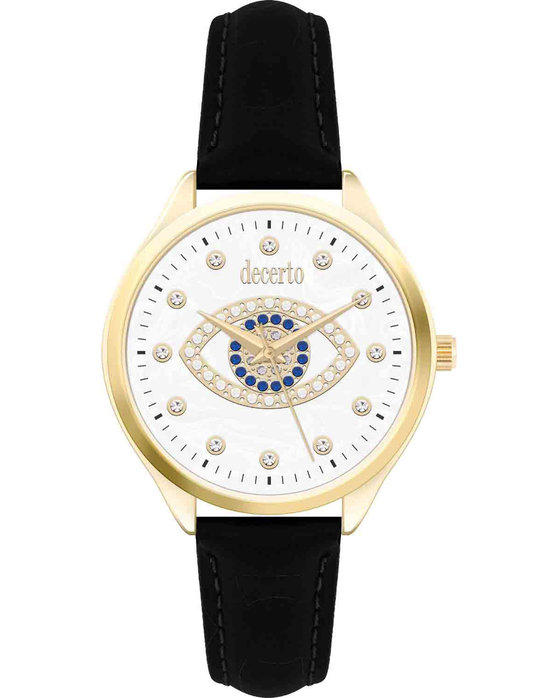 DECERTO Philia Crystals Black Leather Strap