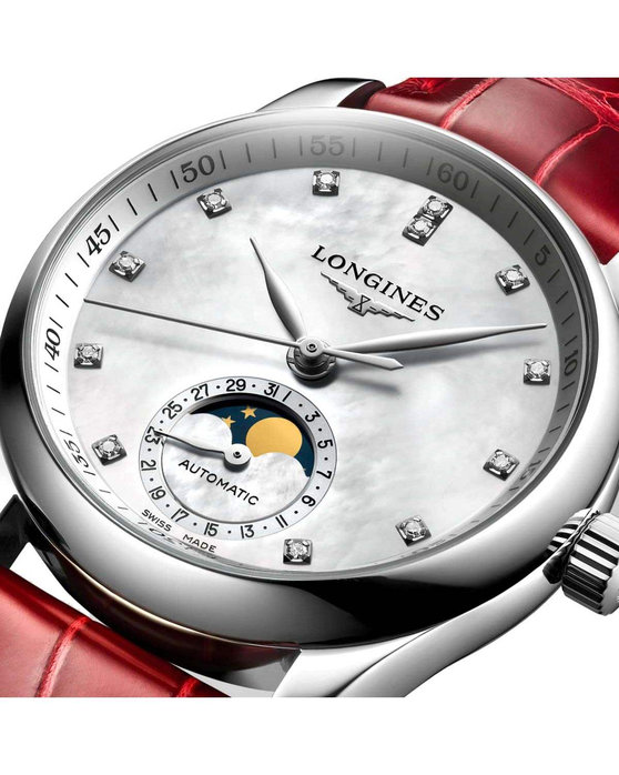 LONGINES The LONGINES Master Collection Diamonds Automatic Red Leather Strap