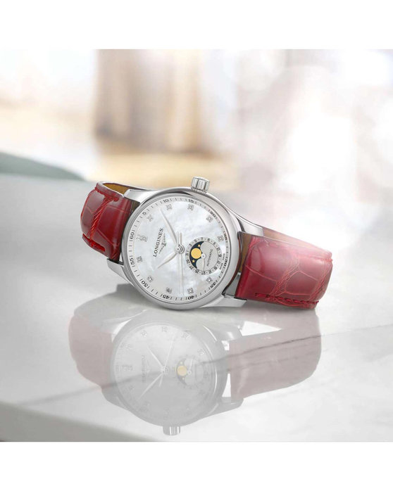 LONGINES The LONGINES Master Collection Diamonds Automatic Red Leather Strap