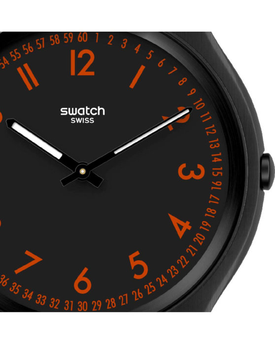SWATCH Skin Irony Brushed Red Black Rubber Strap