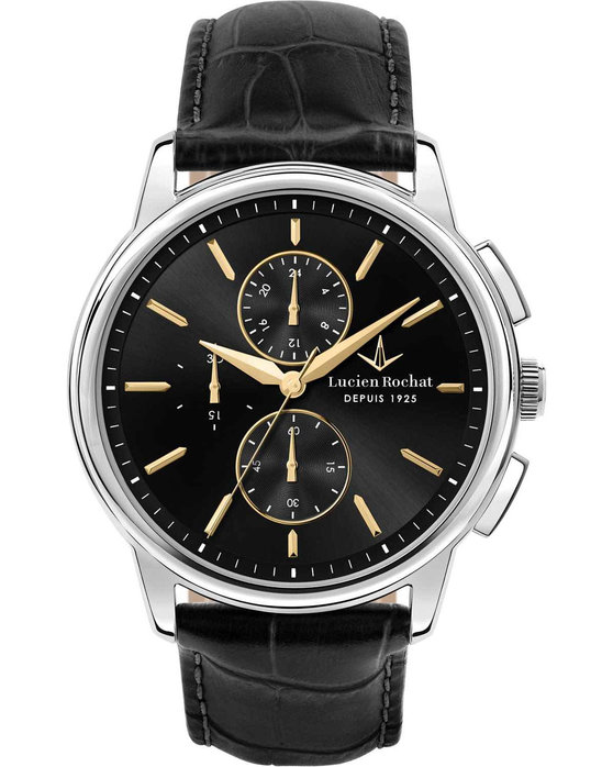 LUCIEN ROCHAT Iconic Chronograph Black Leather Strap