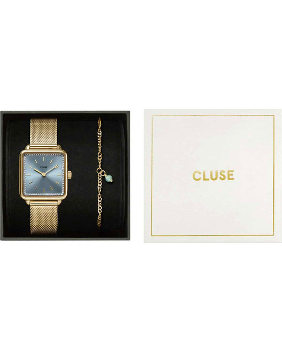 CLUSE La Tetragone Crystals Gold Stainless Steel Bracelet Gift Set