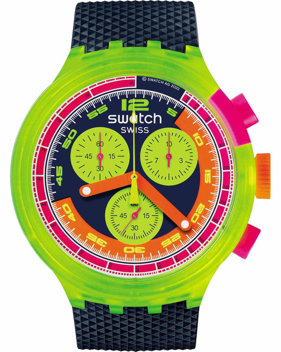 SWATCH Big Bold Neon To The Max Chronograph Blue Biosourced Strap