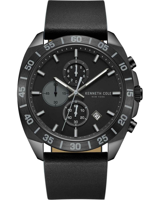 KENNETH COLE Modern Dress Chronograph Black Leather Strap