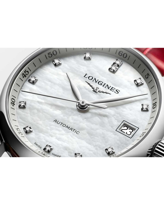 LONGINES The LONGINES Master Collection Diamonds Automatic Red Leather Strap