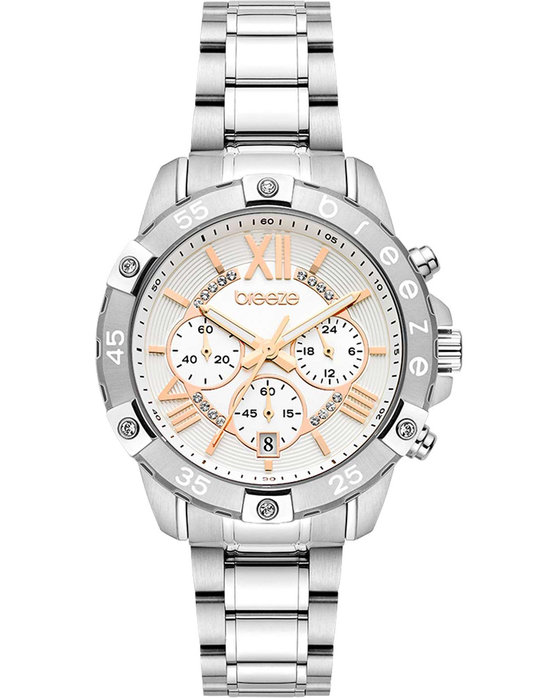 BREEZE Spectacolo Swarovski Chronograph Silver Stainless Steel Bracelet