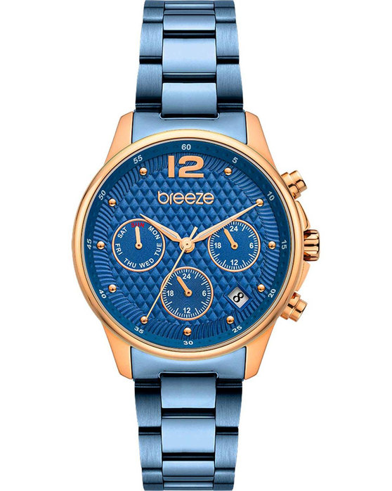 BREEZE Enigma Dual Time Blue Stainless Steel Bracelet