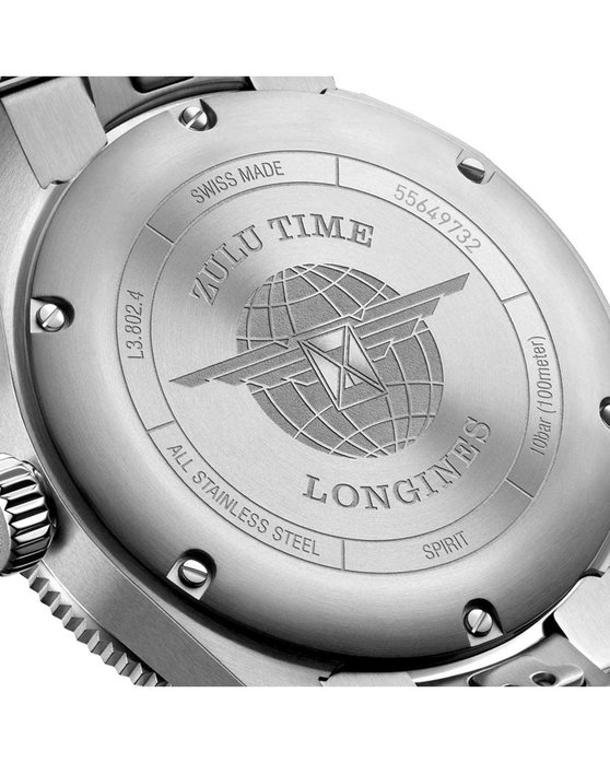 LONGINES Spirit Zulu Time Automatic GMT Silver Stainless Steel Bracelet