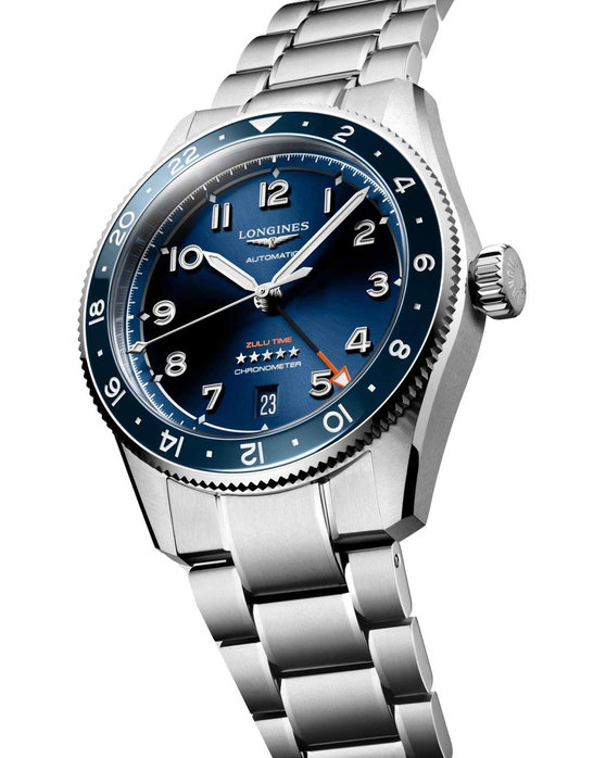 LONGINES Spirit Zulu Time Automatic GMT Silver Stainless Steel Bracelet