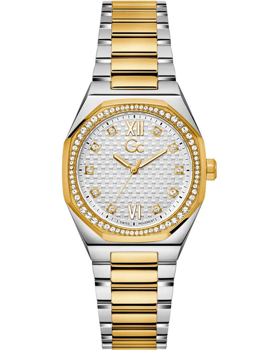 GUESS Collection Coussin Sleek Crystals Two Tone Stainless Steel Bracelet