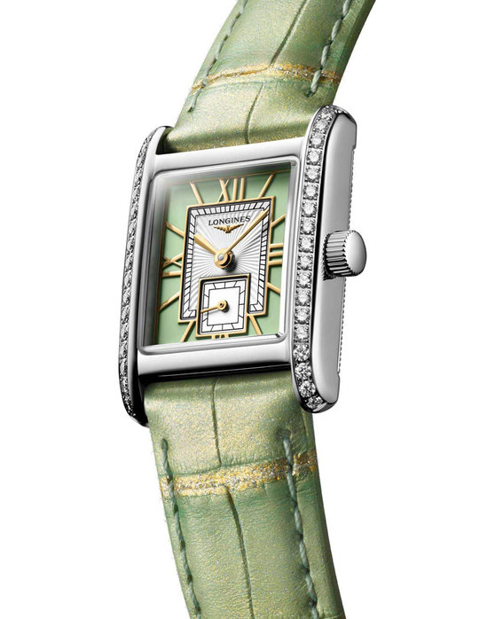 LONGINES Mini DolceVita Diamonds Green Leather Strap