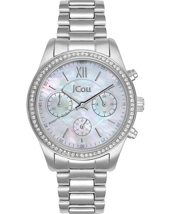 JCOU Valerie Crystals Chronograph Silver Stainless Steel Bracelet