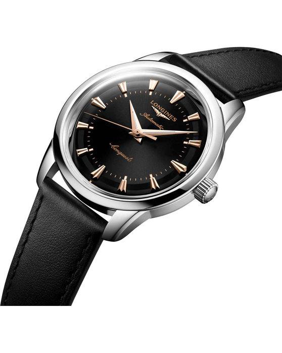 LONGINES Conquest Heritage Classic Automatic Black Leather Strap