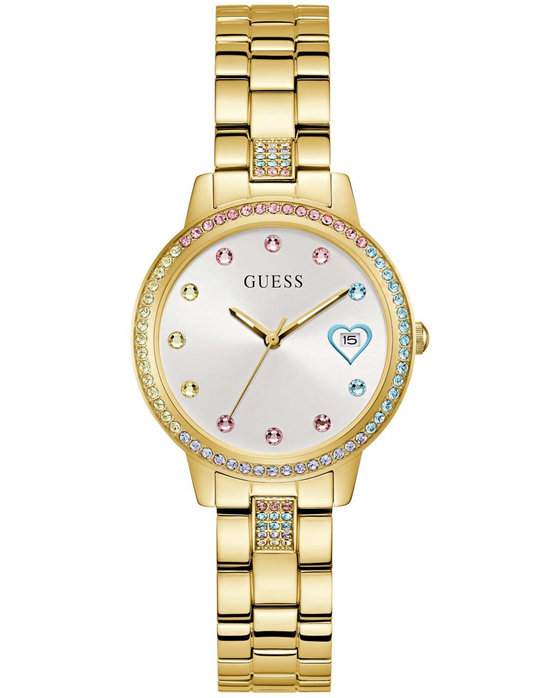 GUESS Three Of Hearts Crystals Gold Stainless Steel Bracelet