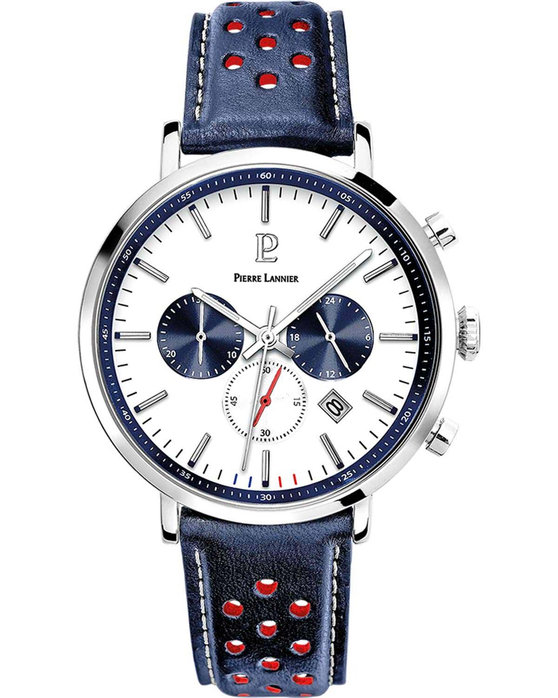 PIERRE LANNIER Baron Chronograph Blue Leather Strap