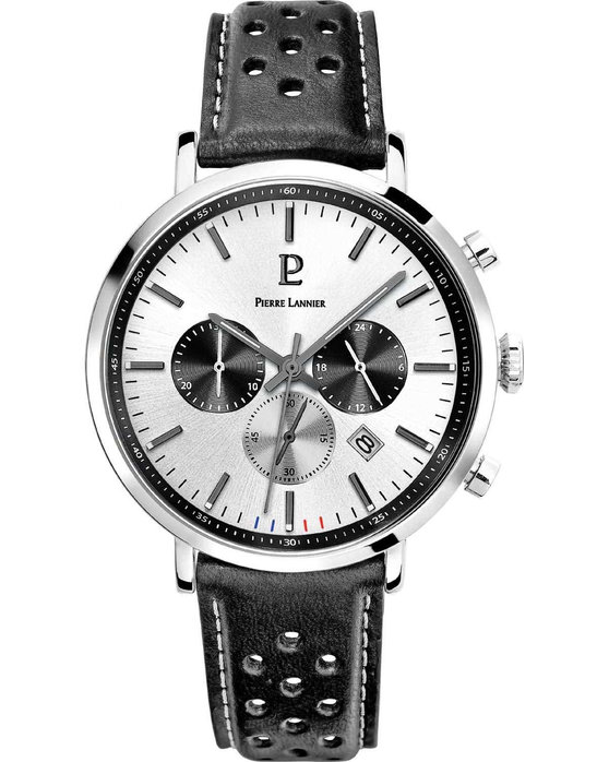 PIERRE LANNIER Baron Chronograph Black Leather Strap