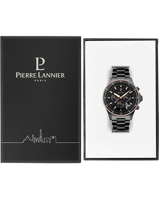 PIERRE LANNIER Cronos Chronograph Black Stainless Steel Bracelet