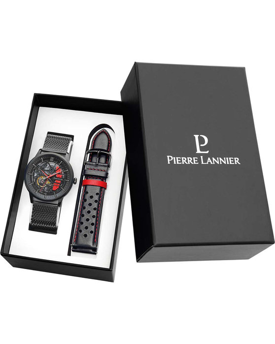 PIERRE LANNIER Paddock Automatic Black Stainless Steel Bracelet Gift Set