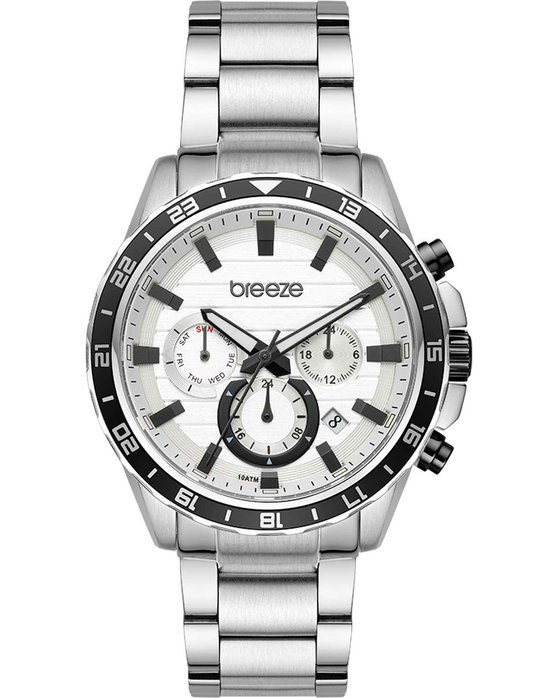 BREEZE Chronium Dual Time Silver Stainless Steel Bracelet