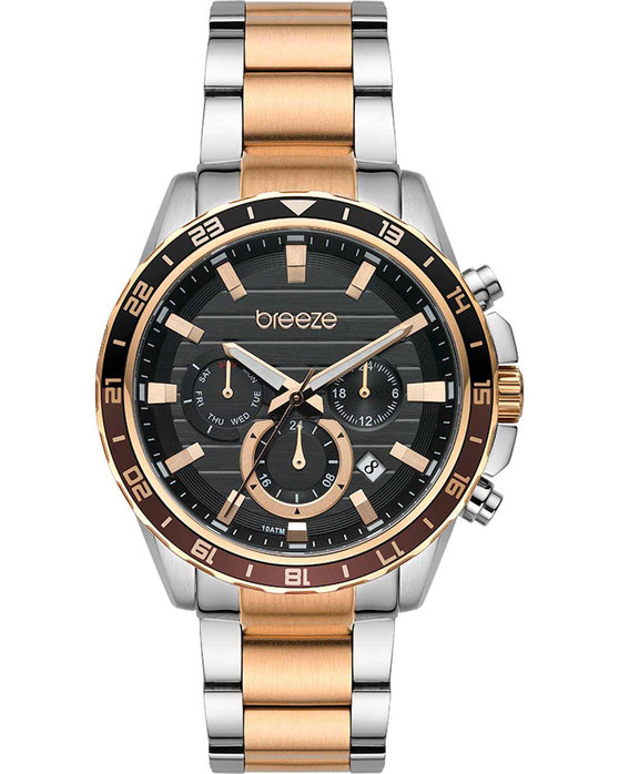 BREEZE Chronium Dual Time Two Tone Stainless Steel Bracelet