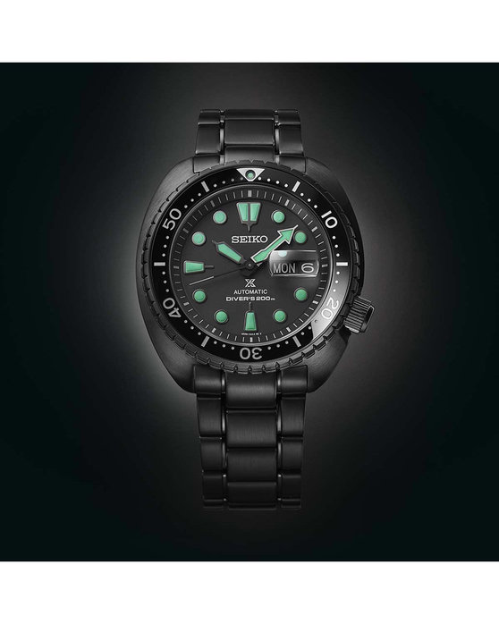 SEIKO Prospex Black Series Turtle 'Night Vision' Divers Automatic Black Stainless Steel Bracelet