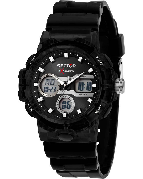 SECTOR EX-46 Dual Time Chronograph Black Plastic Strap