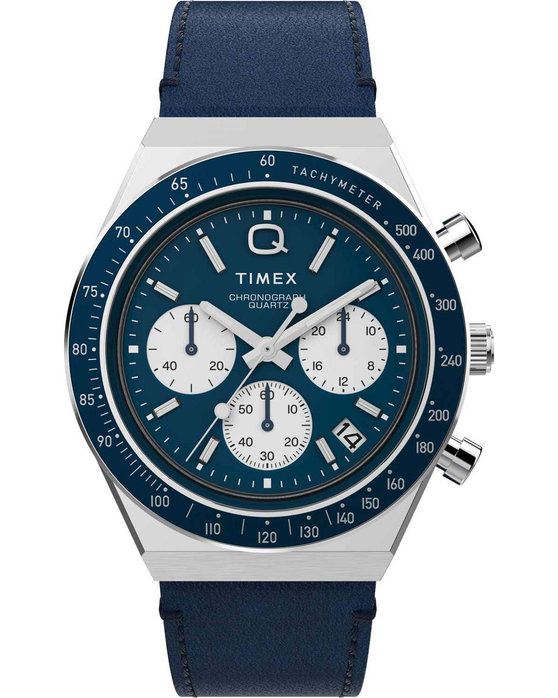 Q Timex Tachymeter Blue Leather Strap