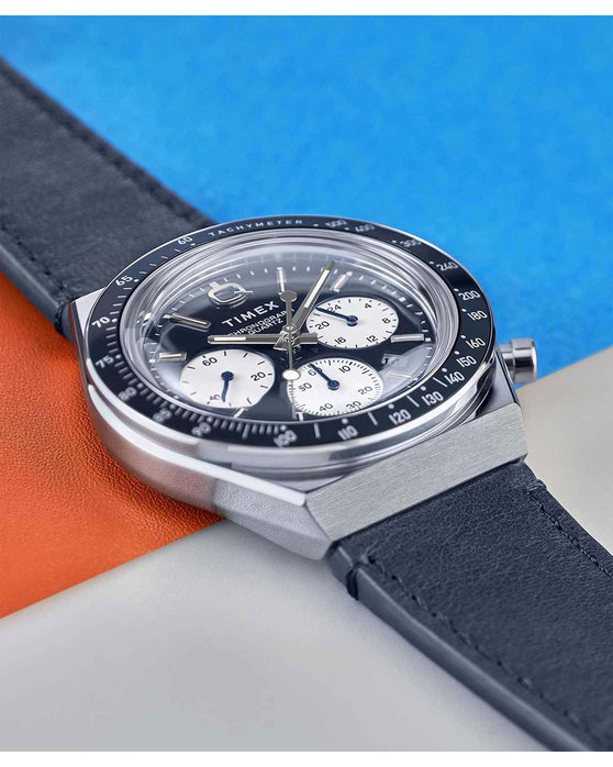 Q Timex Tachymeter Blue Leather Strap