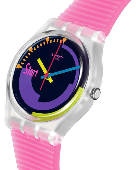 SWATCH Neon Pink Podium Pink Silicone Strap