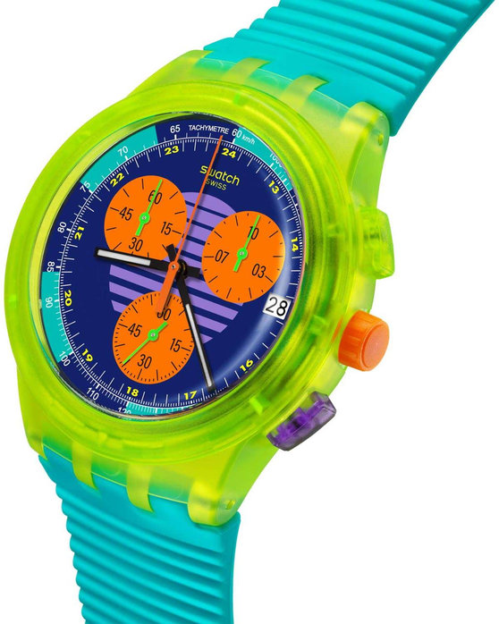 SWATCH Neon Wave Chronograph Turquoise Silicone Strap