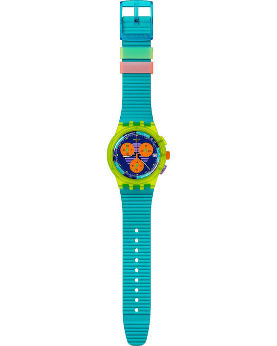 SWATCH Neon Wave Chronograph Turquoise Silicone Strap