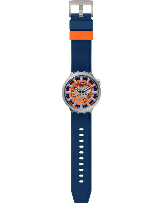 SWATCH Big Bold Irony Orange In The Works Blue Rubber Strap