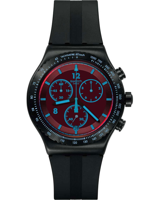 SWATCH Irony Crimson Mystique Chronograph Black Rubber Strap