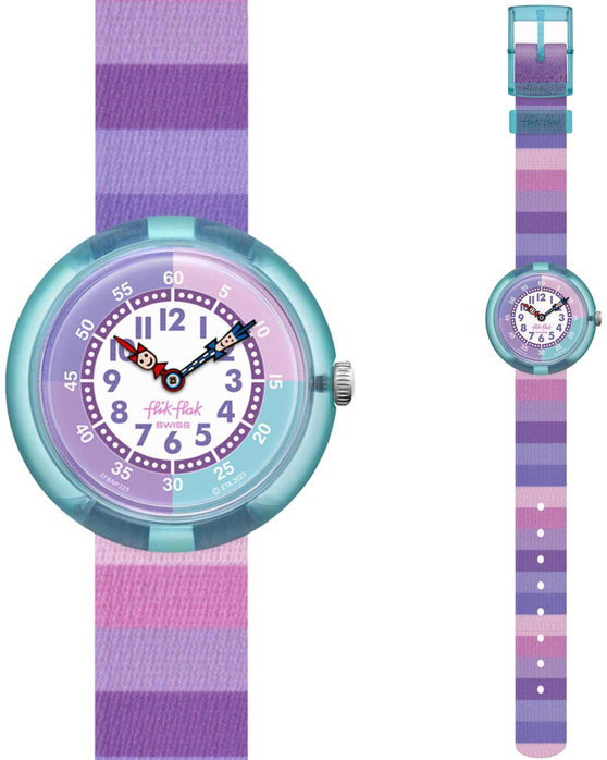 FLIK FLAK Organized Chaos Stripy Purple Plastic Strap