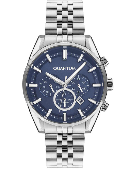 QUANTUM Powertech Dual Time Silver Metallic Bracelet