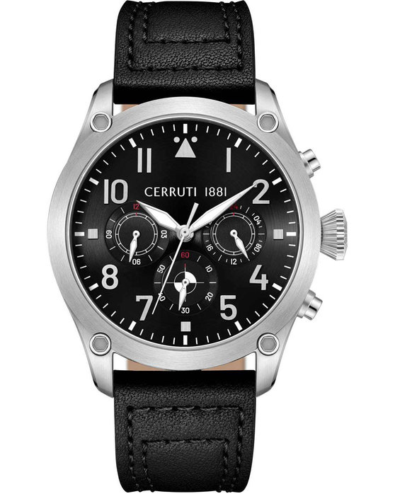 CERRUTI Calenzano Chronograph Black Leather Strap