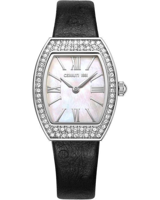 CERRUTI Calliano Crystals Black Leather Strap