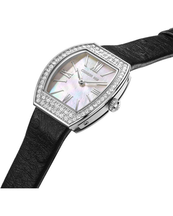 CERRUTI Calliano Crystals Black Leather Strap