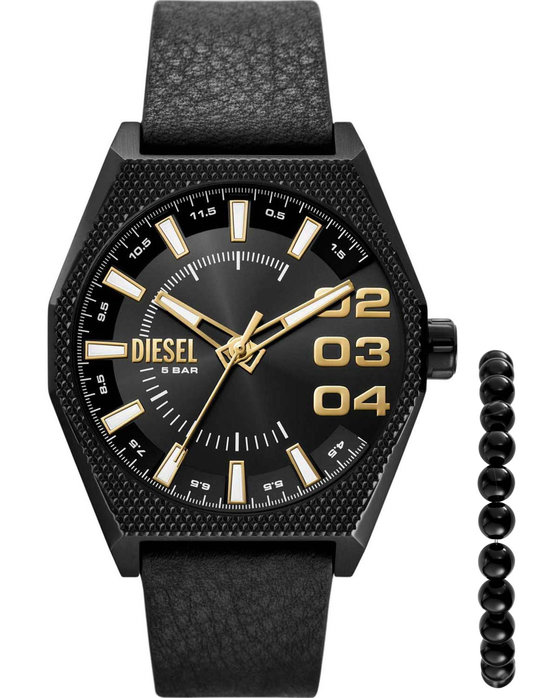 DIESEL Scraper Black Leather Strap Gift Set