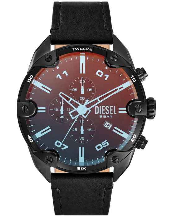 DIESEL Spiked Chronograph Black Leather Strap