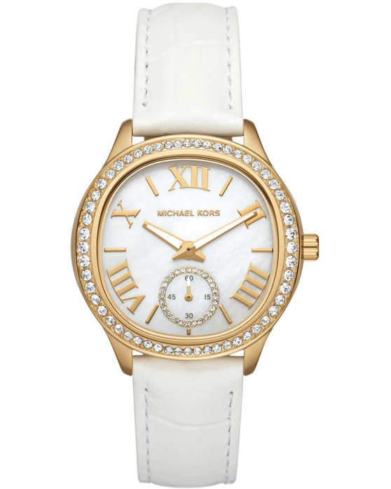 MICHAEL KORS Sage Crystals White Leather Strap