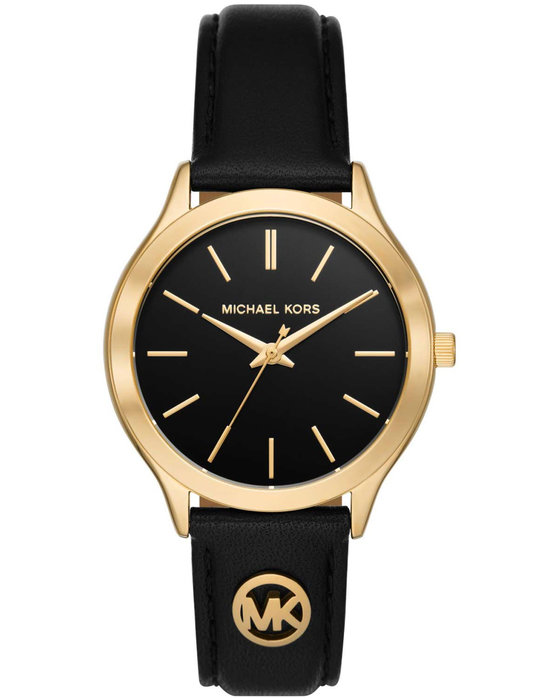 MICHAEL KORS Slim Runway Black Leather Strap