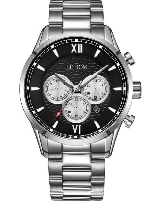 LEDOM Aviator Dual Time Silver Stainless Steel Bracelet