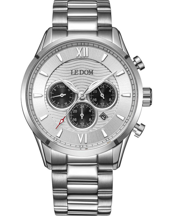 LEDOM Aviator Dual Time Silver Stainless Steel Bracelet