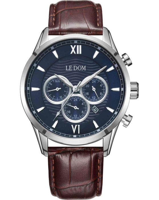 LEDOM Aviator Dual Time Brown Leather Strap