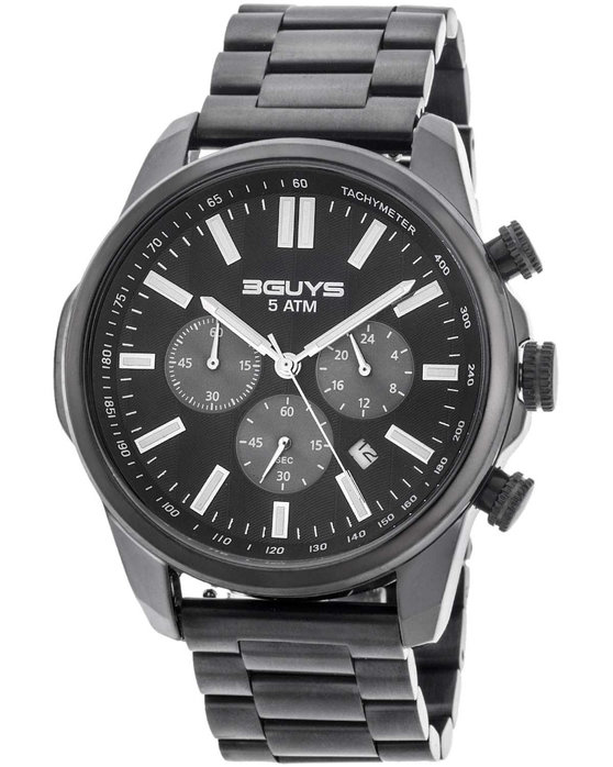 3GUYS Chronograph Black Stainless Steel Bracelet