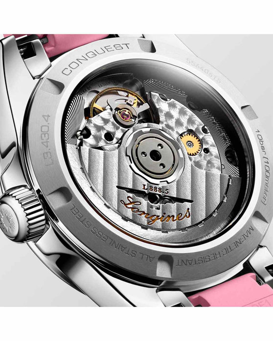 LONGINES Conquest Automatic Pink Rubber Strap